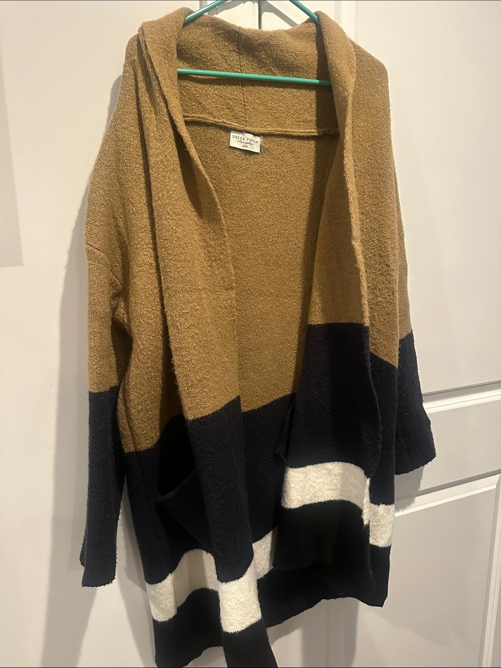 Dress Forum Colorblock Hooded Cardigan - Brown/Black/White S/M